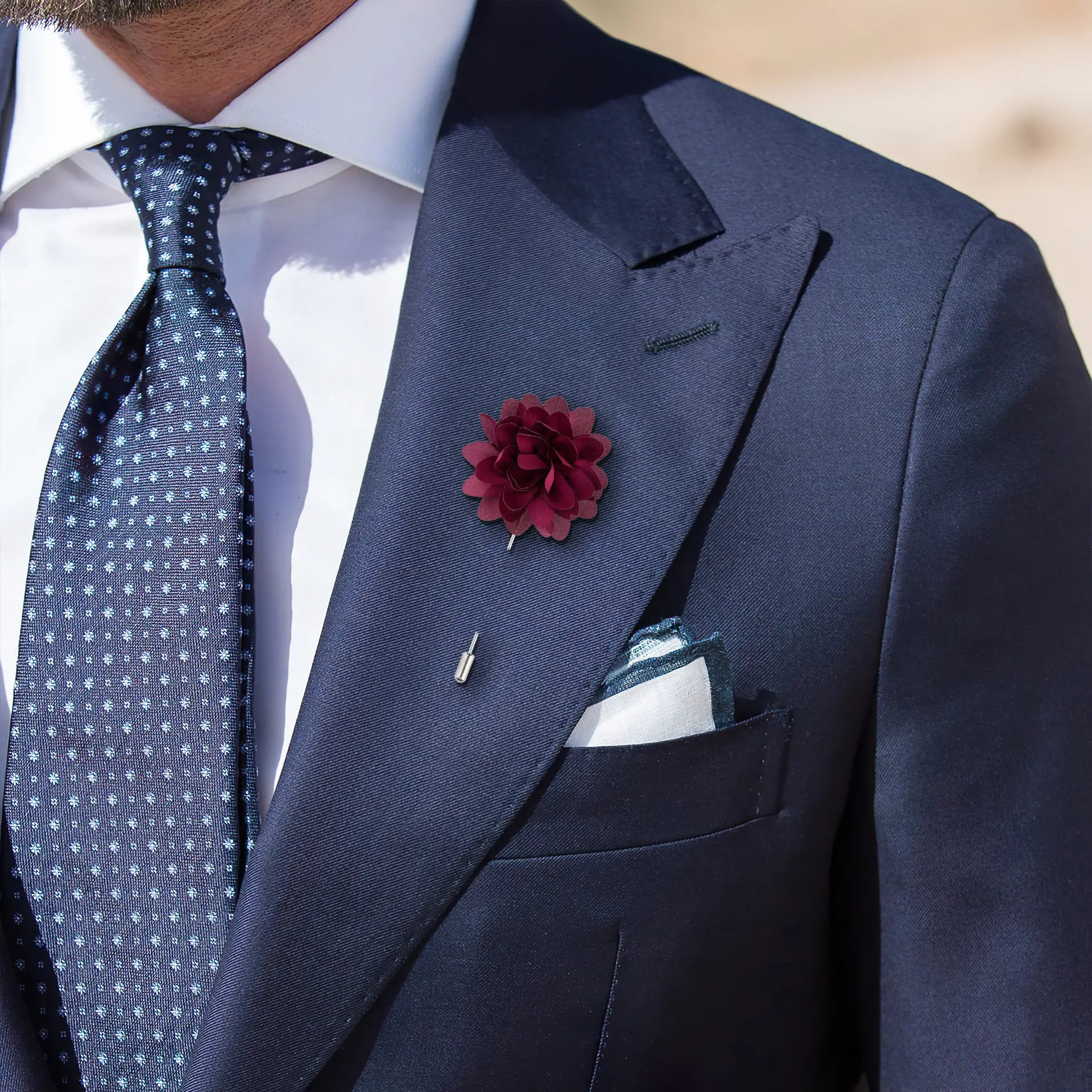 Burgundy Dahlia Flower Lapel Pin for Men
