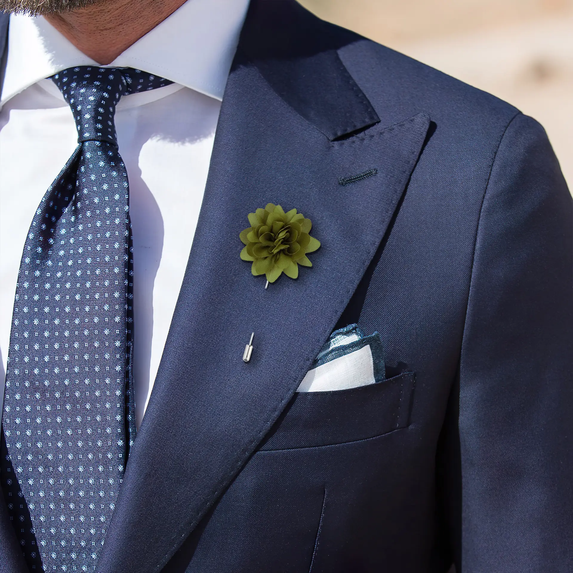 Olive Green Dahlia Flower Lapel Pin for Men