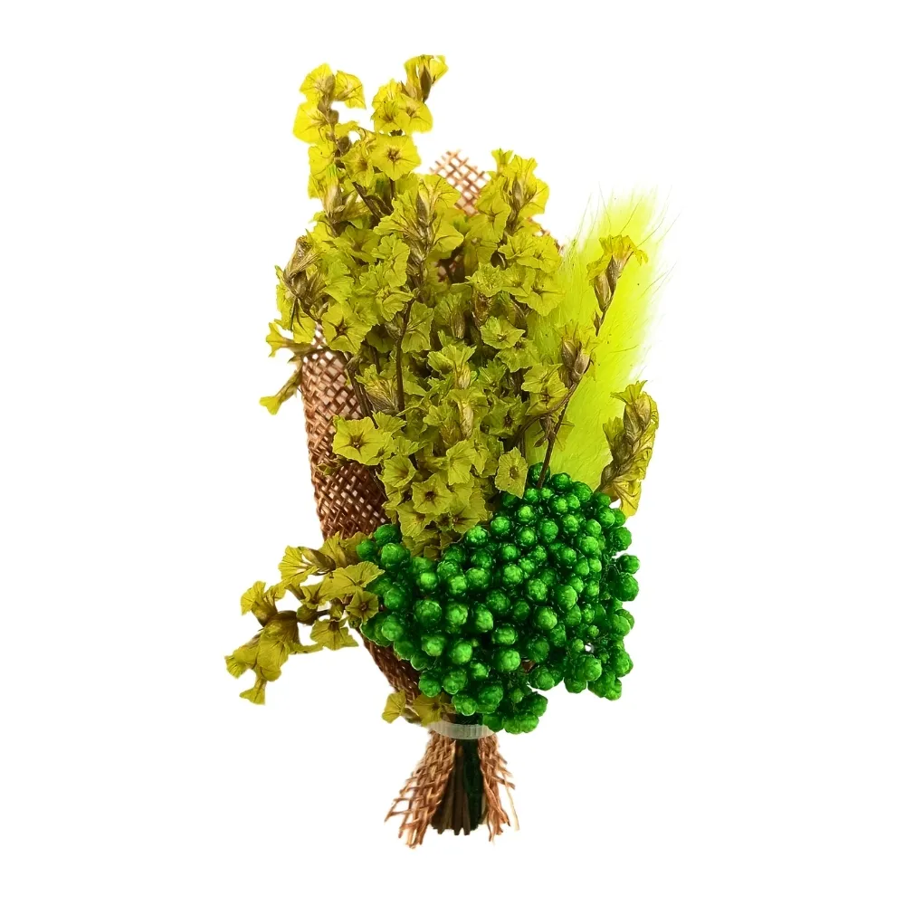 Green Artificial Flower Boutonniere with Berry Accents for Weddings and Events for Men