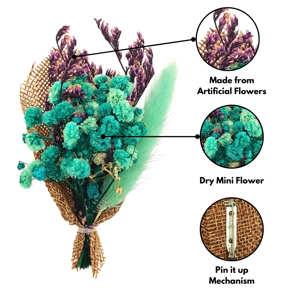 Teal Green and Purple Artificial Flower Boutonniere for Weddings and Events for Men