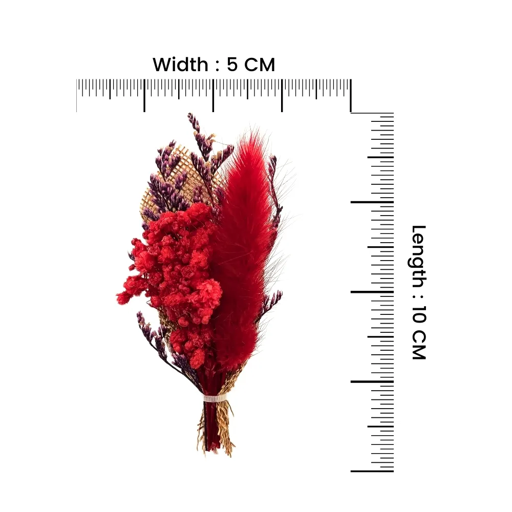 Bold Red and Purple Artificial Flower Boutonniere with Feather Accent for Weddings and Events for Men