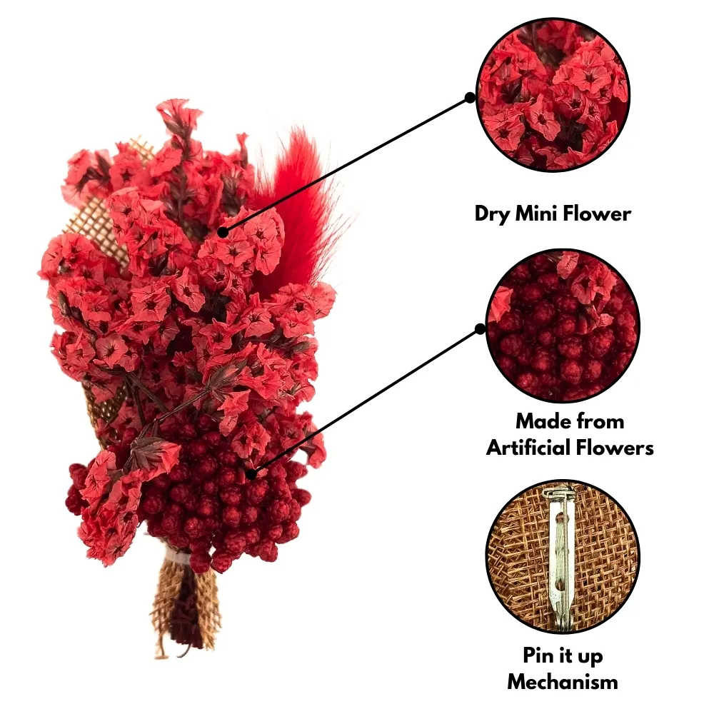 Bold Red Artificial Flower Boutonniere for Weddings and Formal Events for Men