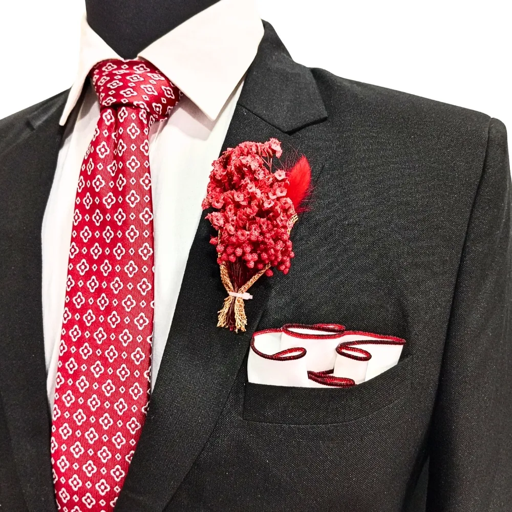 Bold Red Artificial Flower Boutonniere for Weddings and Formal Events for Men