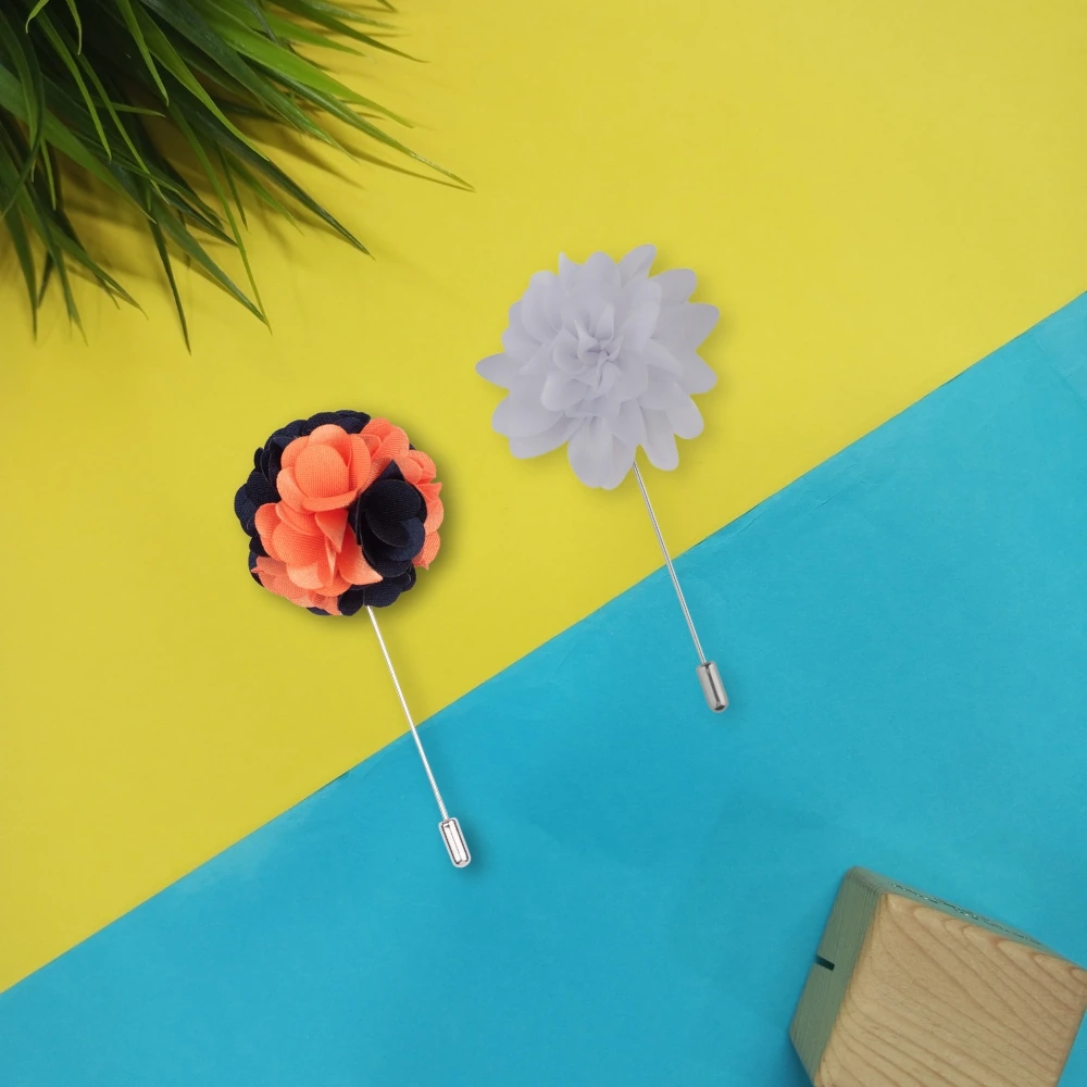 Orange and Blue Marigold with White Dahlia Flower Lapel Pin Combo for Men