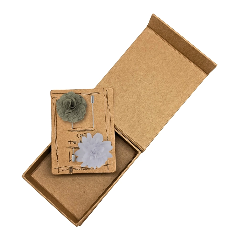 Crocus Green and White Dahlia Flower Lapel Pin Combo for Men