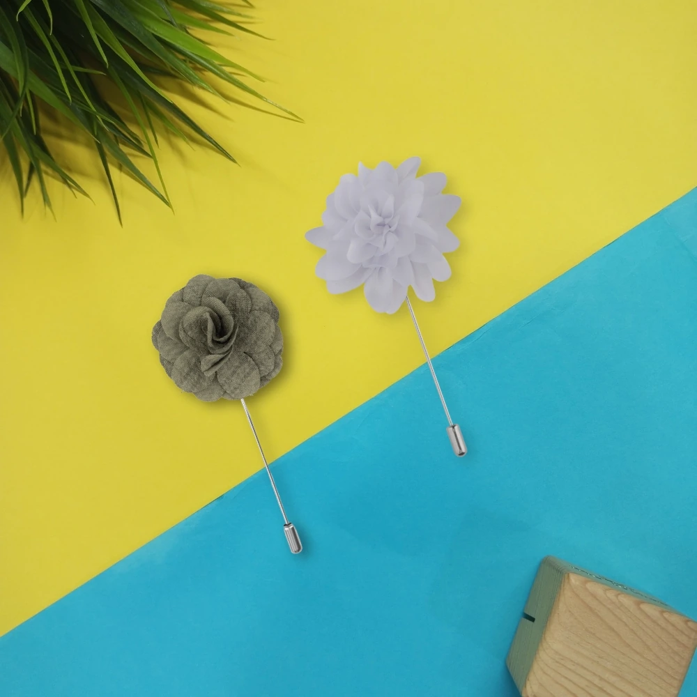 Crocus Green and White Dahlia Flower Lapel Pin Combo for Men