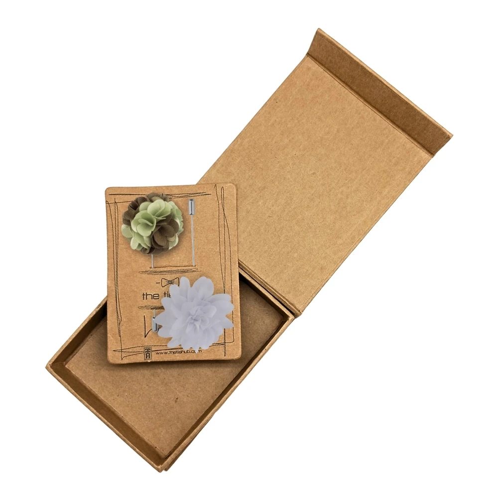 Marigold Green and White Dahlia Flower Lapel Pin Combo for Men
