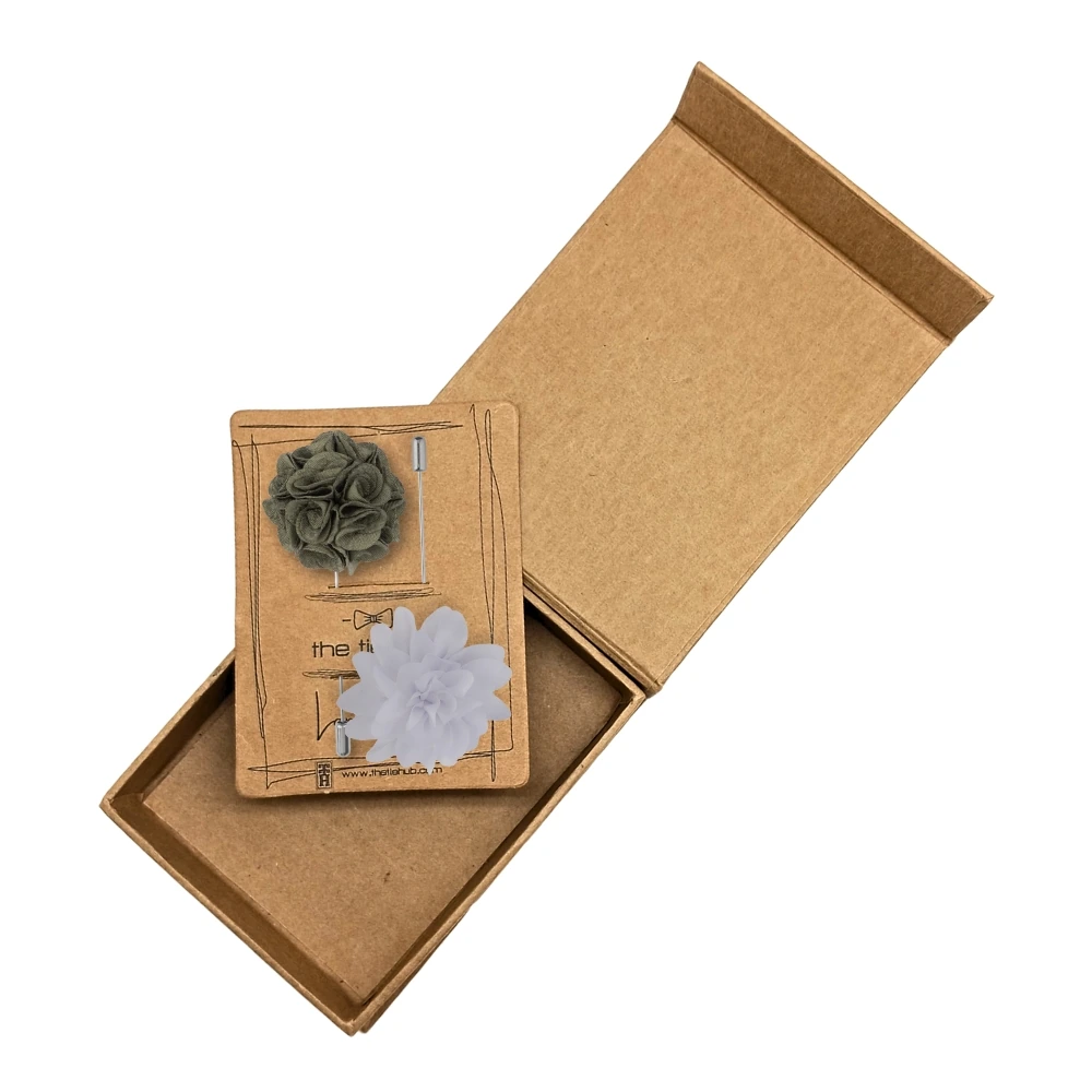 Pansy Green and White Dahlia Flower Lapel Pin Combo for Men