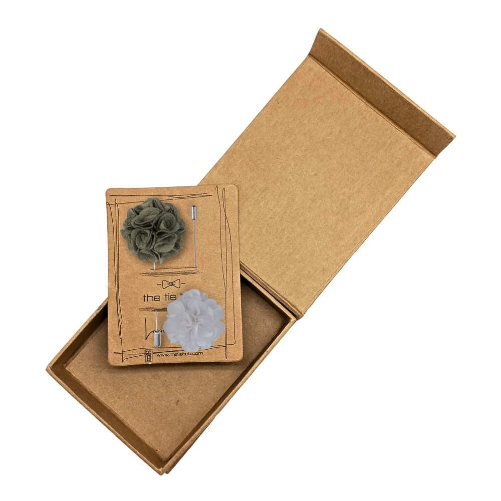 Pansy Green and White Marigold Flower Lapel Pin Combo for Men
