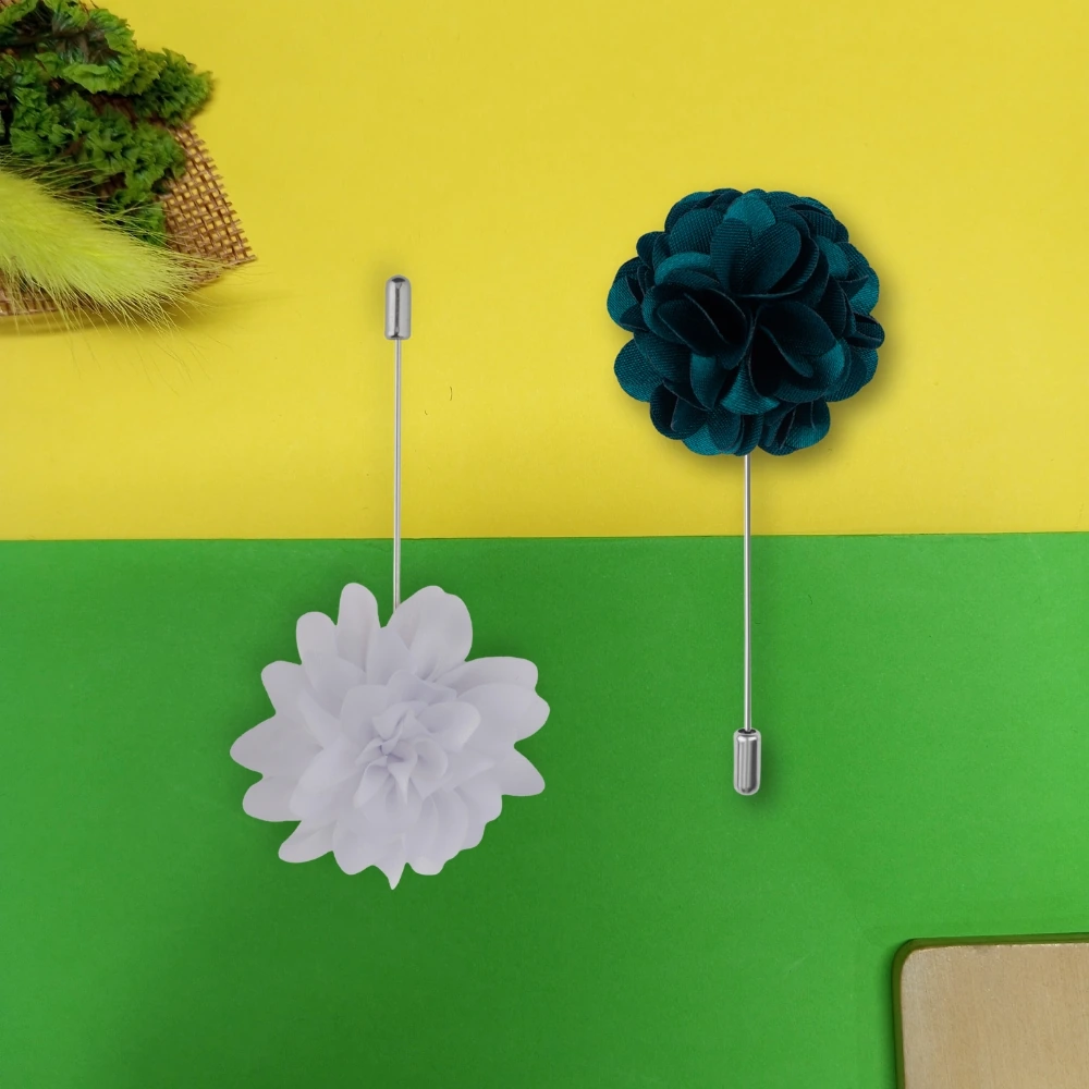Green Marigold and White Dahlia Flower Lapel Pin Combo for Men