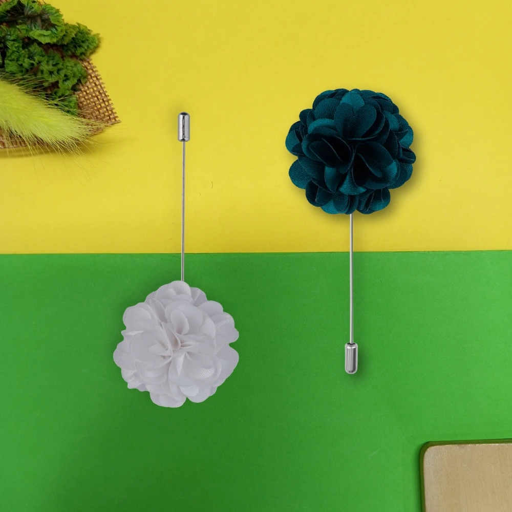 Green Marigold and White Marigold Flower Lapel Pin Combo for Men