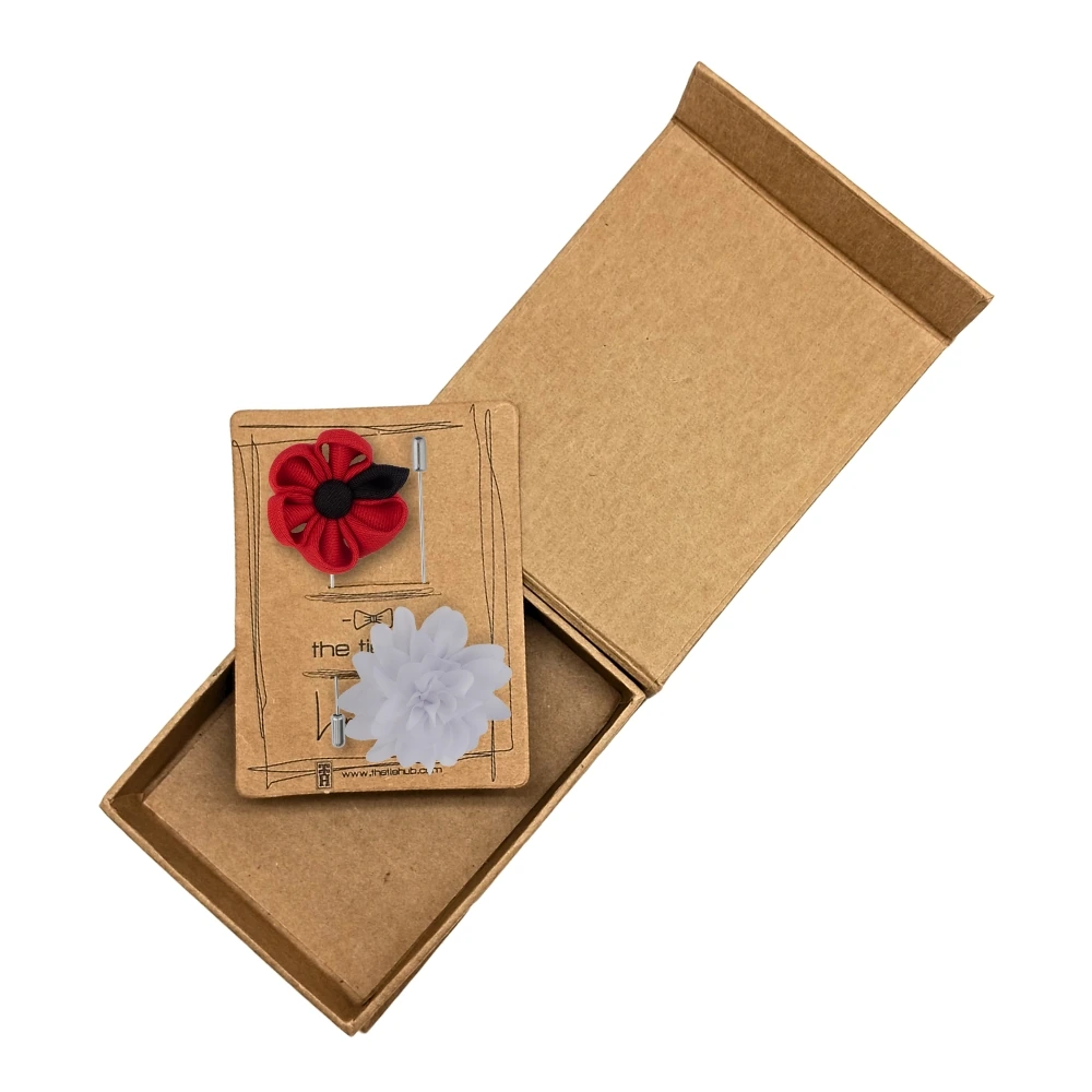 Gazania Red and White Dahlia Flower Lapel Pin Combo for Men