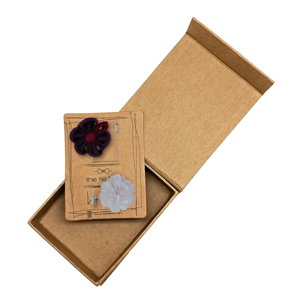 Gazania Purple and White Marigold Flower Lapel Pin Combo for Men