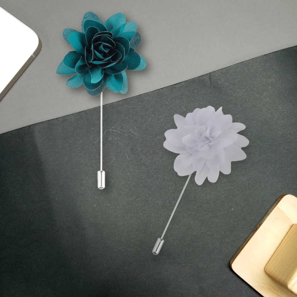 Bottle Green and White Dahlia Flower Lapel Pin Combo for Men