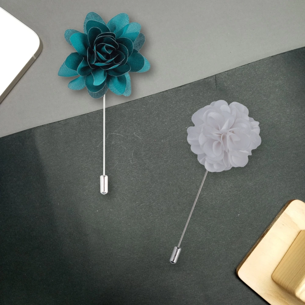 Bottle Green and White Marigold Flower Lapel Pin Combo for Men