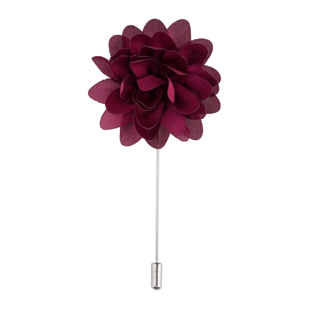 Burgundy and White Marigold Flower Lapel Pin Combo for Men