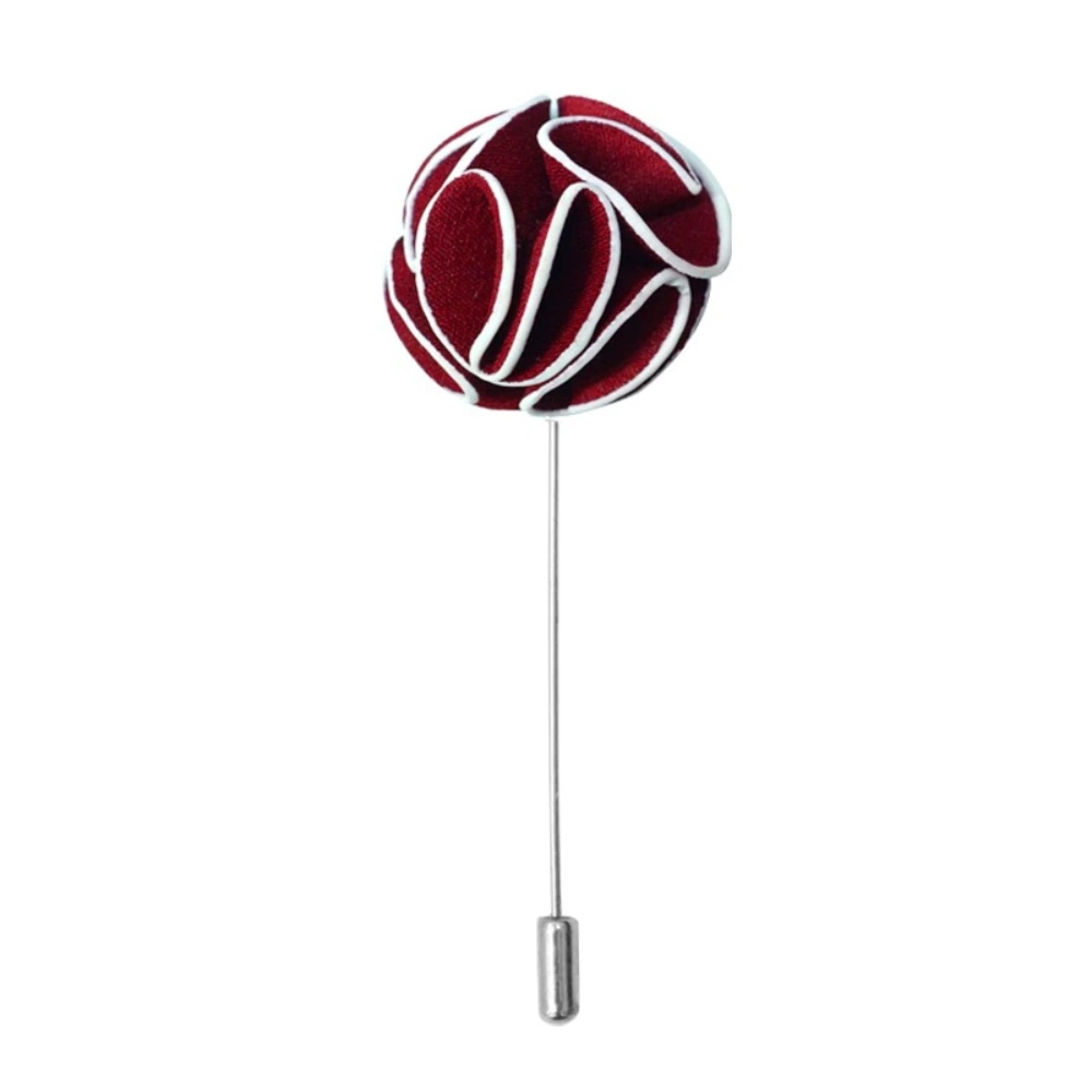 Blossom Maroon and White Dahlia Flower Lapel Pin Combo for Men