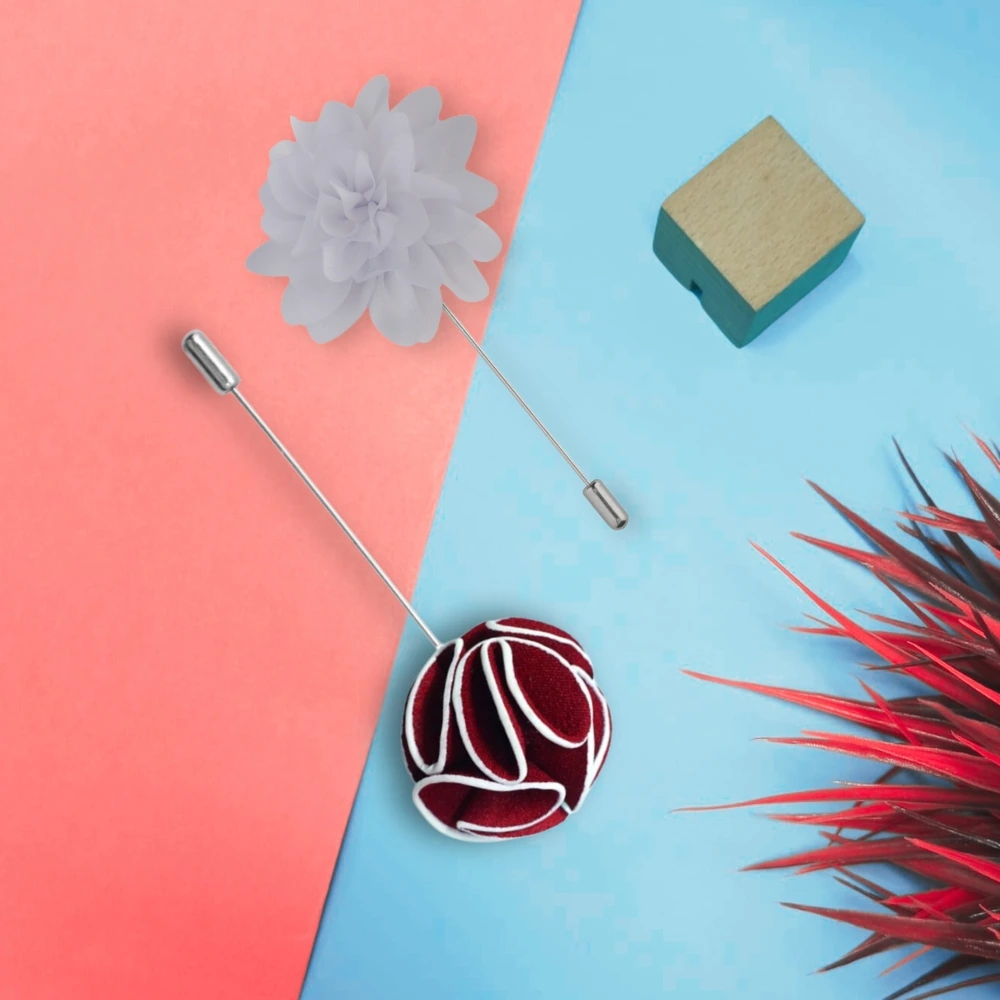 Blossom Maroon and White Dahlia Flower Lapel Pin Combo for Men