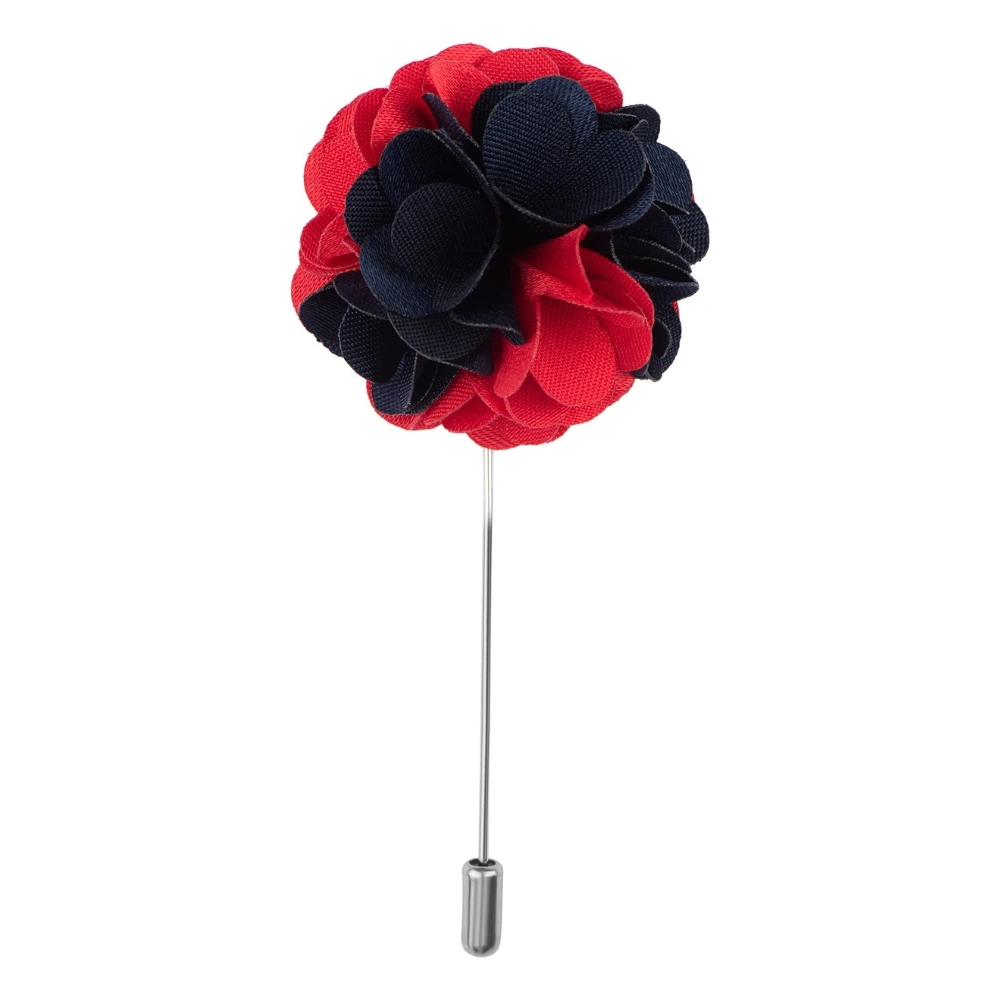 Blue and Red Marigold and White Dahlia Flower Lapel Pin Combo for Men