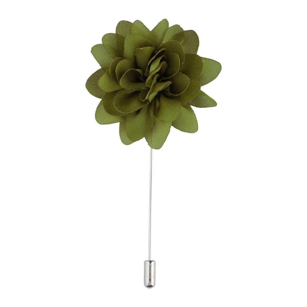 Olive Green and White Marigold Flower Lapel Pin Combo for Men