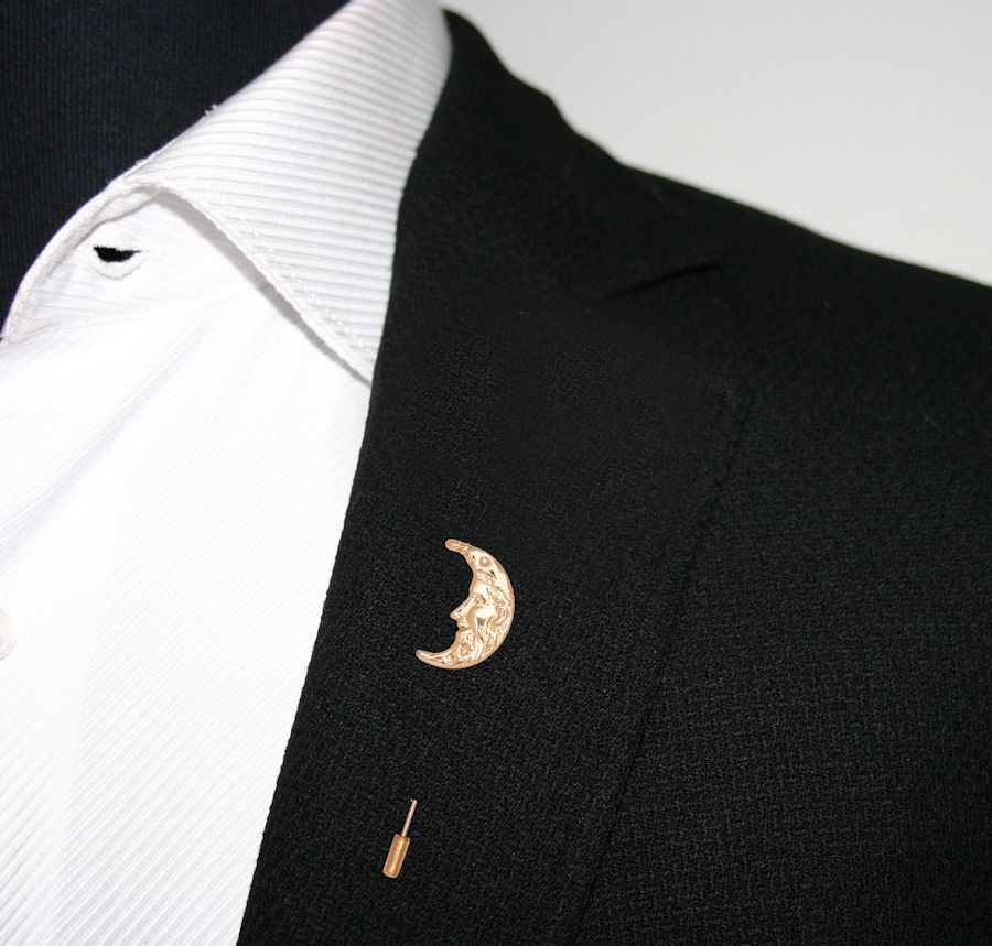 Moon King Gold Brass Lapel Pin for Men