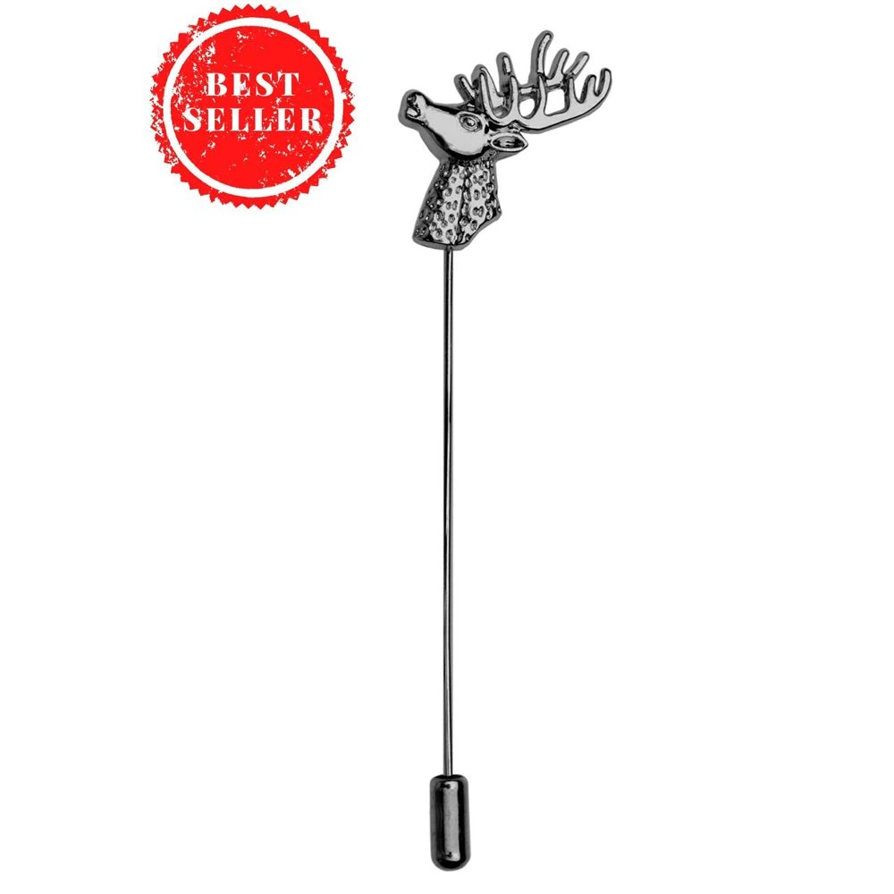Reindeer Head Gunmetal Brass Lapel Pin for Men