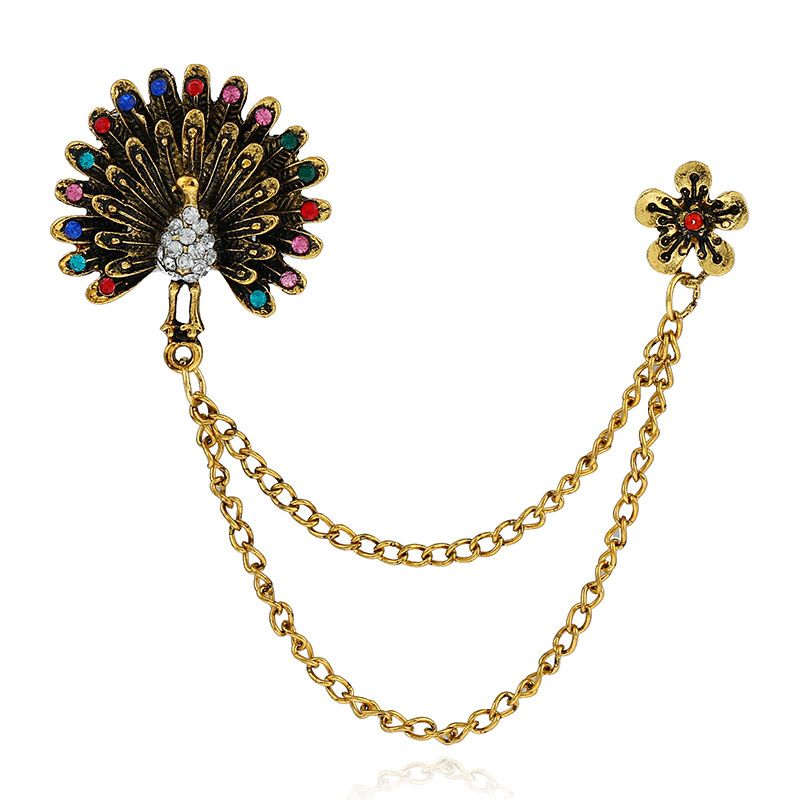 Peacock Chain Multi Brass Lapel Pin for Men