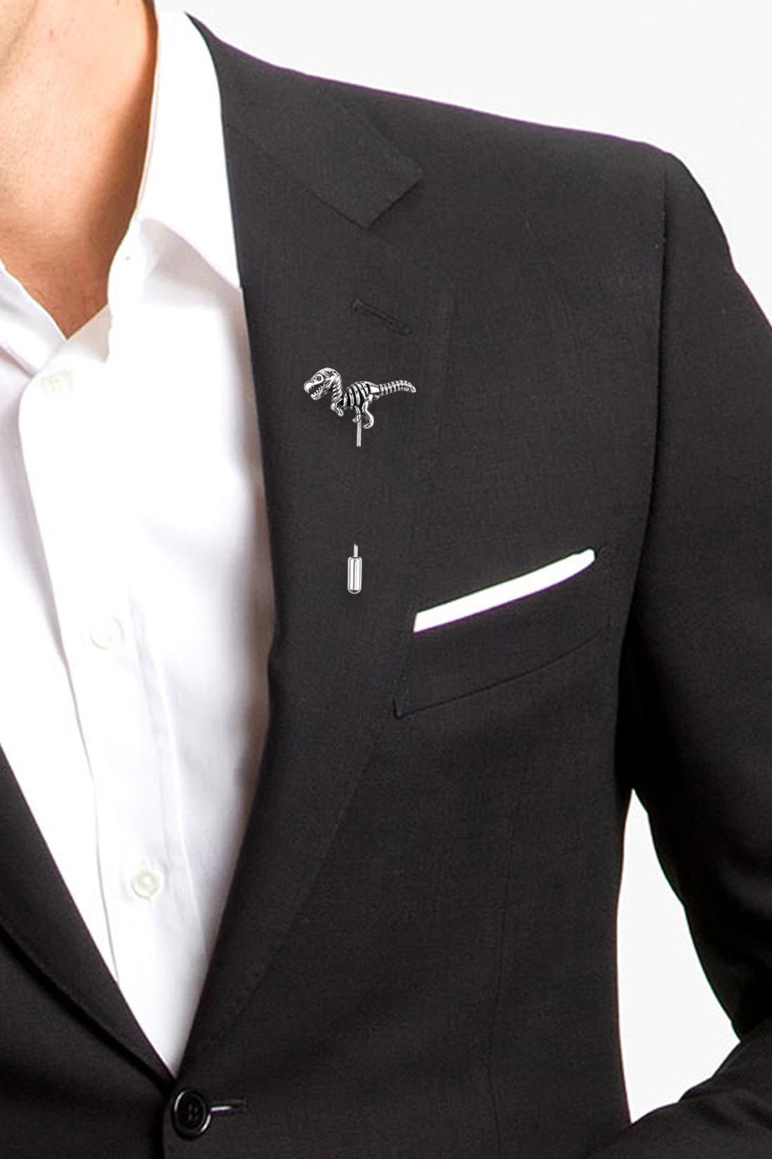 Velociraptor Dinosaur Silver Brass Lapel Pin for Men