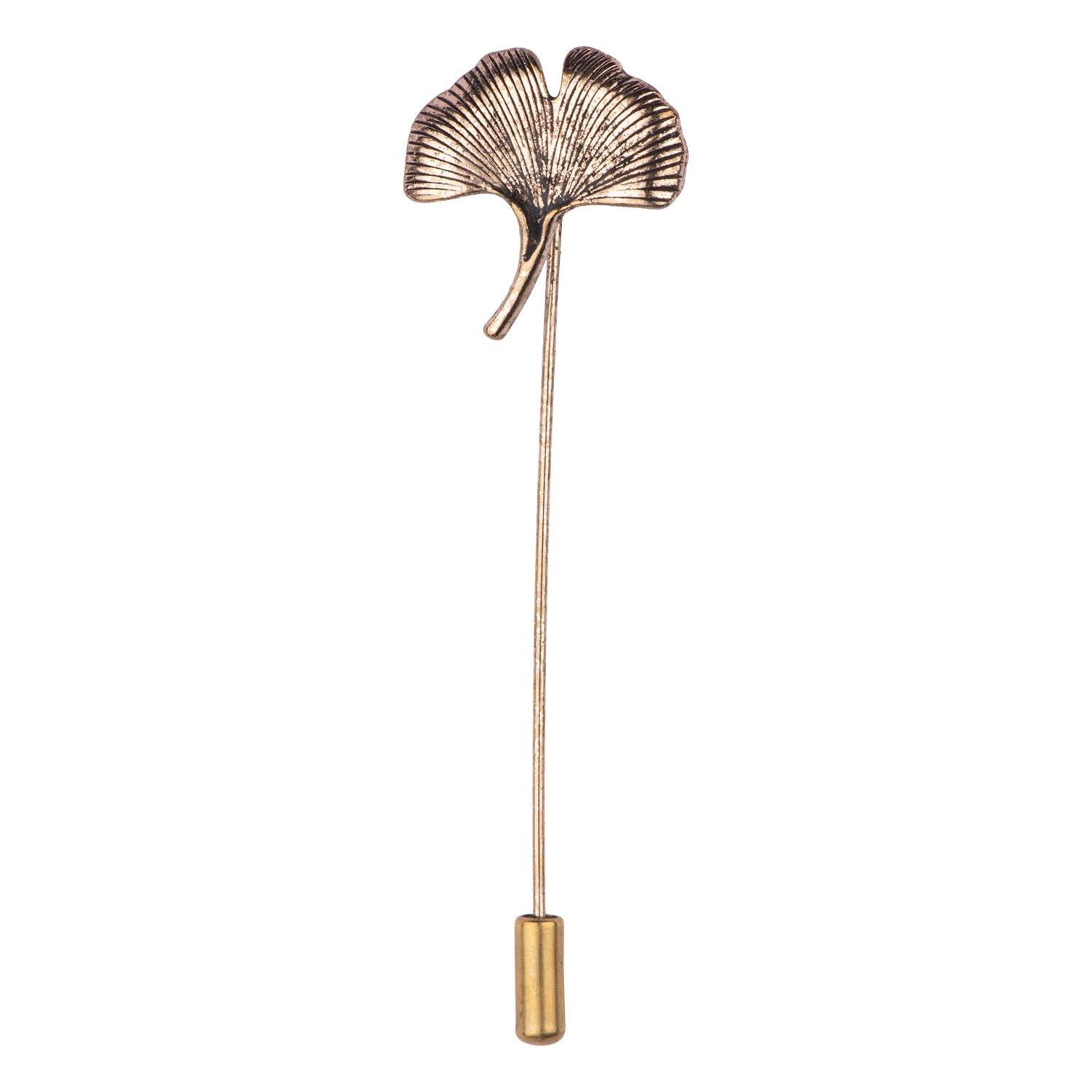 Filigree Ginkgo Leaf Antique Brass Lapel Pin for Men