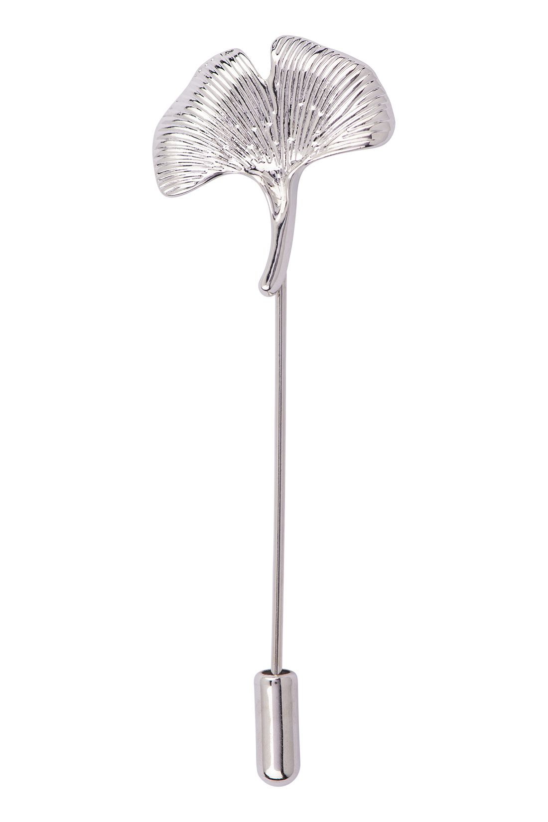 Filigree Ginkgo Leaf Silver Brass Lapel Pin for Men