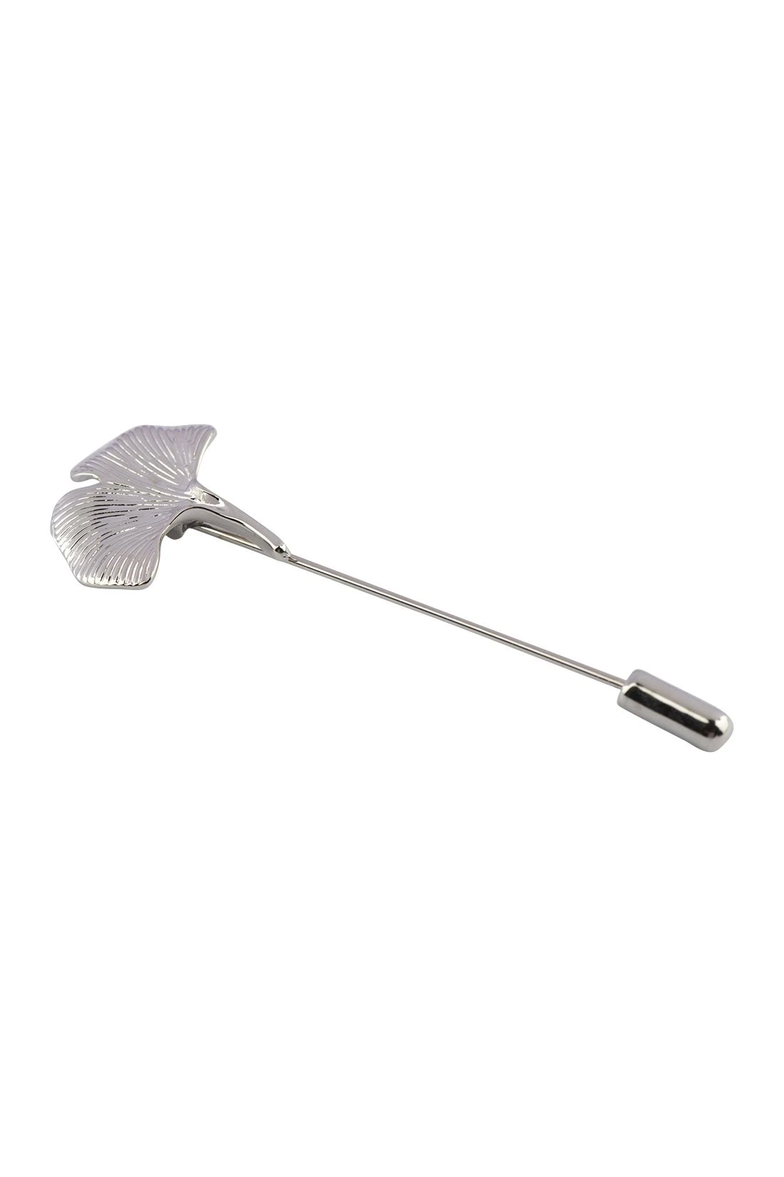 Filigree Ginkgo Leaf Silver Brass Lapel Pin for Men