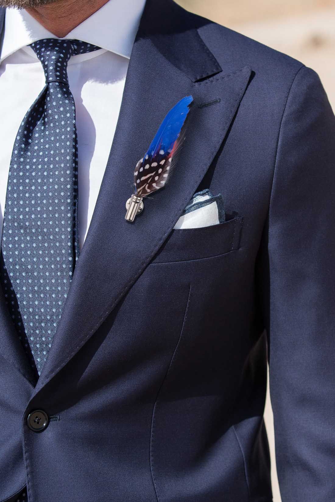 Feather Blue and Black Brass Lapel Pin for Men