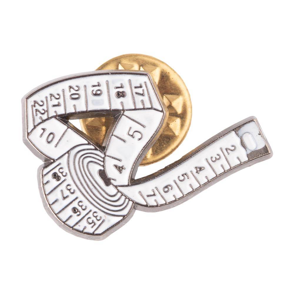 White Measuring Tape Brass Lapel Pin for Men