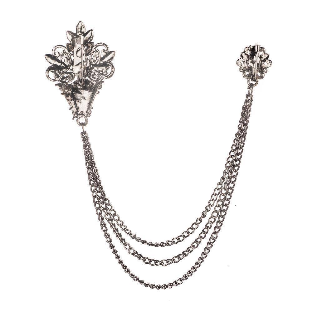 Blue Flower Bouquet Chain Brass Lapel Pin for Men