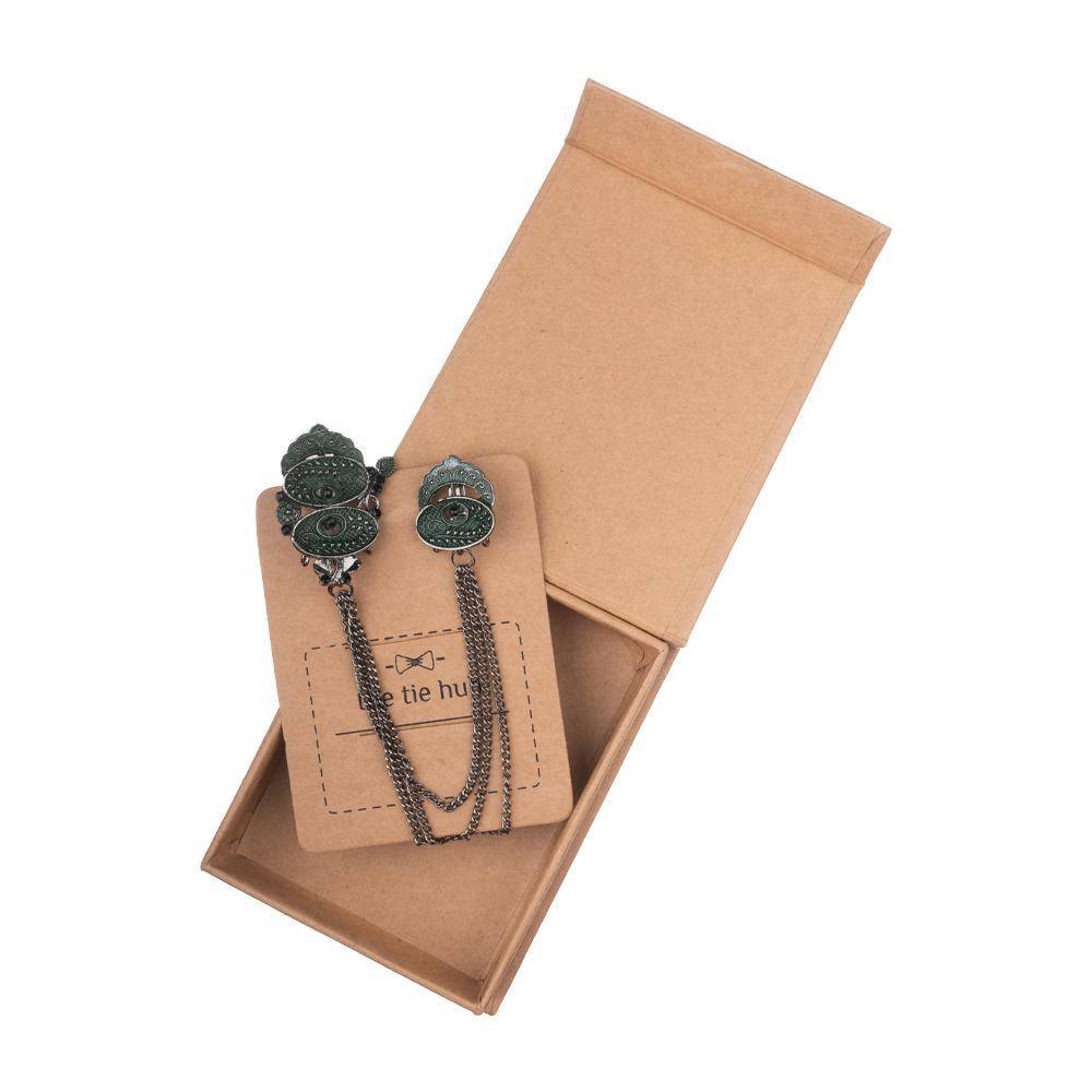Green Sea Shells Chain Brass Lapel Pin for Men