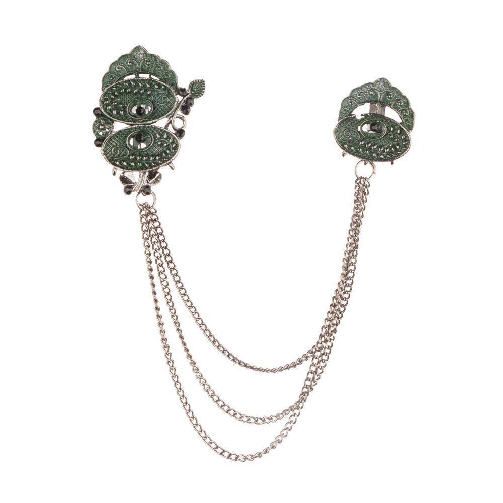 Green Sea Shells Chain Brass Lapel Pin for Men