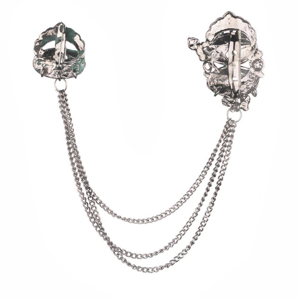 Green Sea Shells Chain Brass Lapel Pin for Men