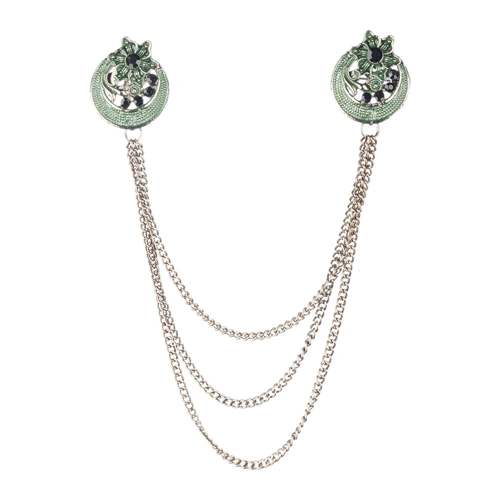 Circular Flower Green Chain Brass Lapel Pin for Men