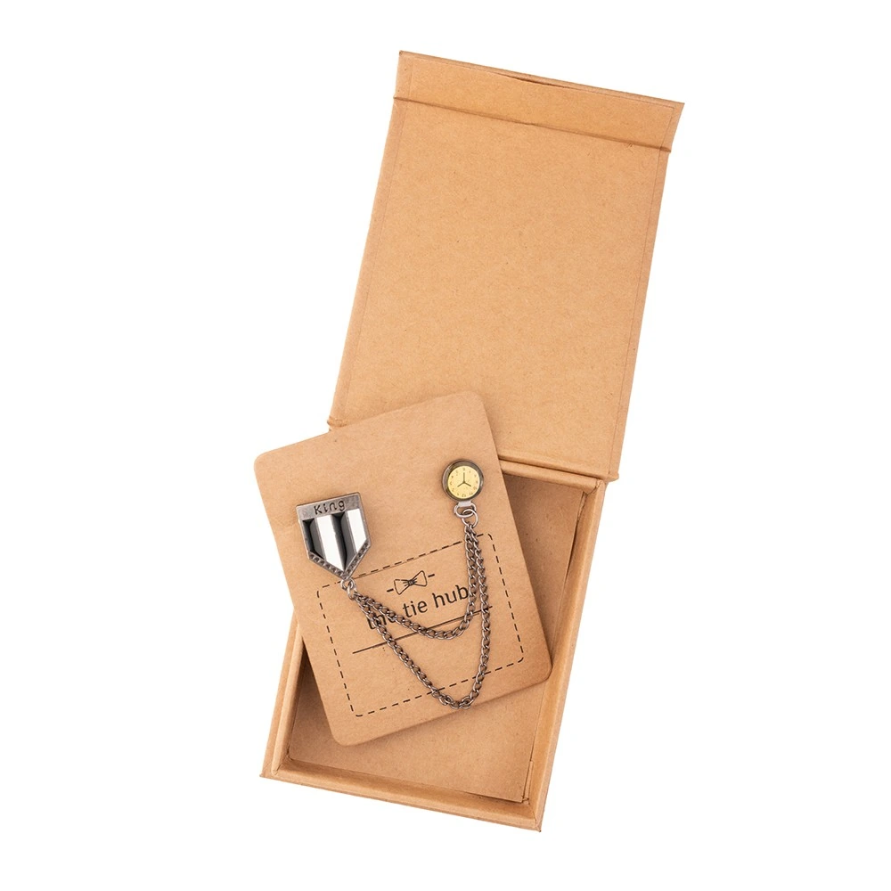King Brooch with Watch Gunmetal Chain Lapel Pin Brass Lapel Pin for Men