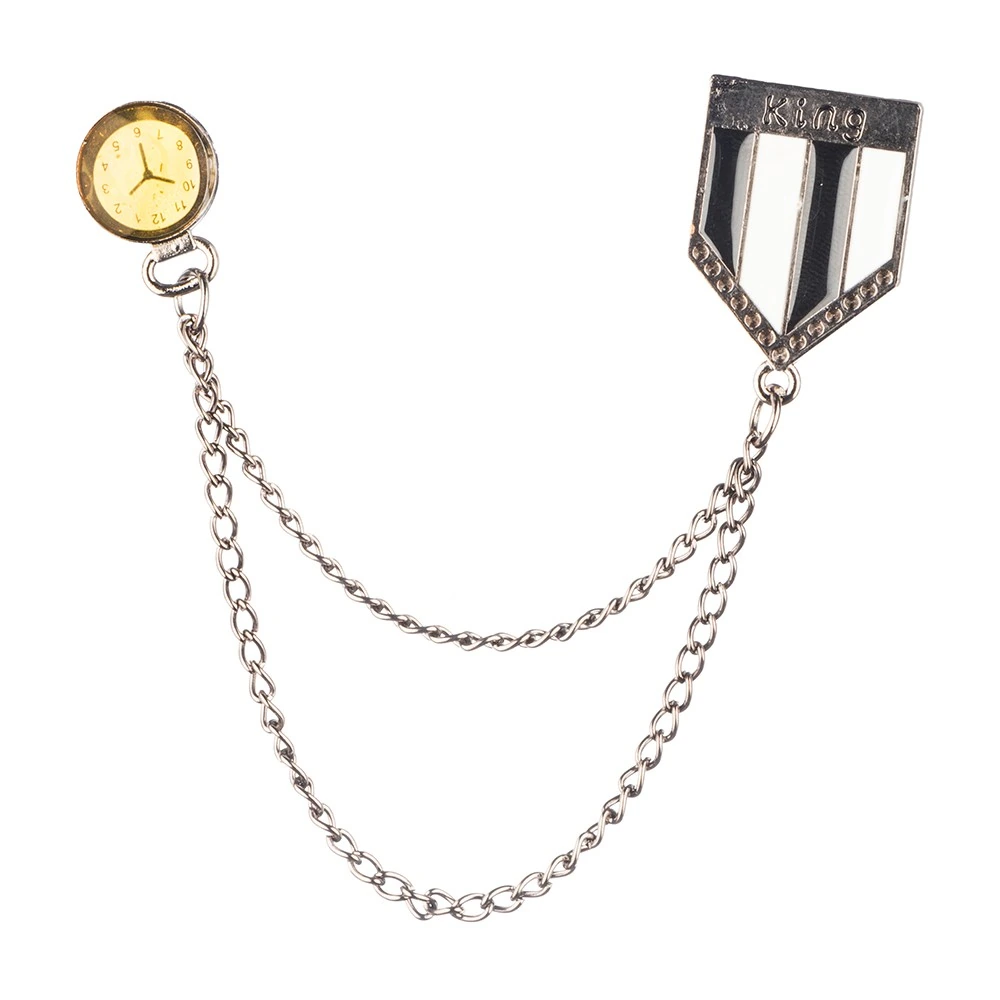 King Brooch with Watch Gunmetal Chain Lapel Pin Brass Lapel Pin for Men