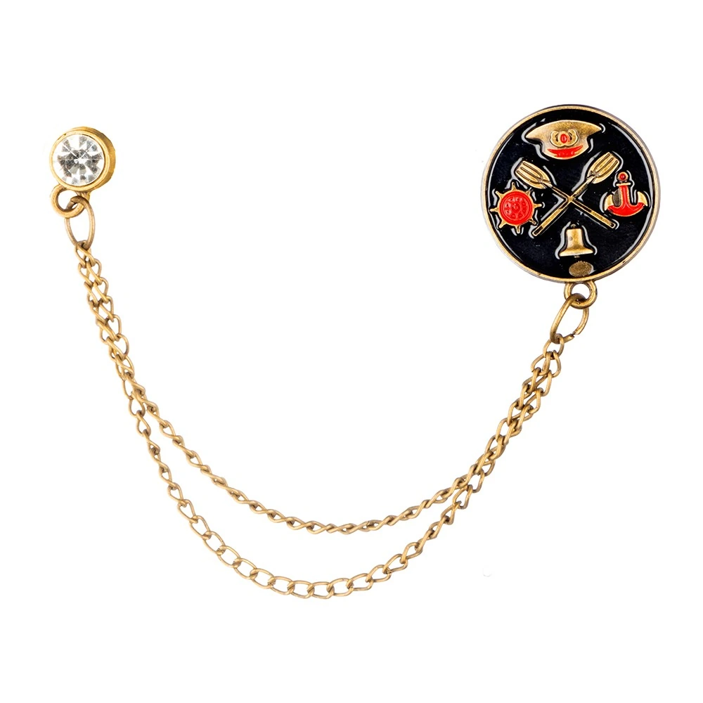 Black Ship Sailor Chain Lapel PIn Brass Lapel Pin for Men