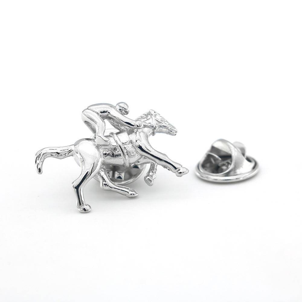 Silver Derby Horse with Jockey Brass Lapel Pin for Men