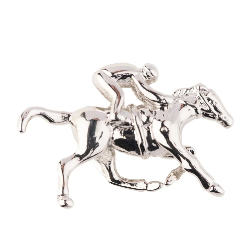 Silver Derby Horse with Jockey Brass Lapel Pin for Men