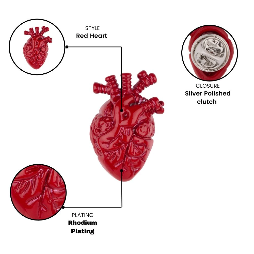 Red Heart Metal Brass Lapel Pin for Men