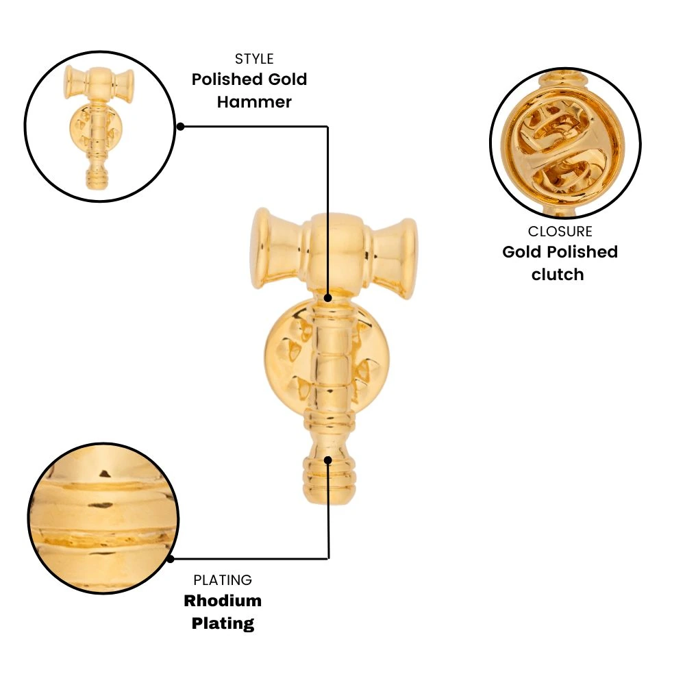 Gold Hammer Metal Lapel Pin Brass Lapel Pin for Men