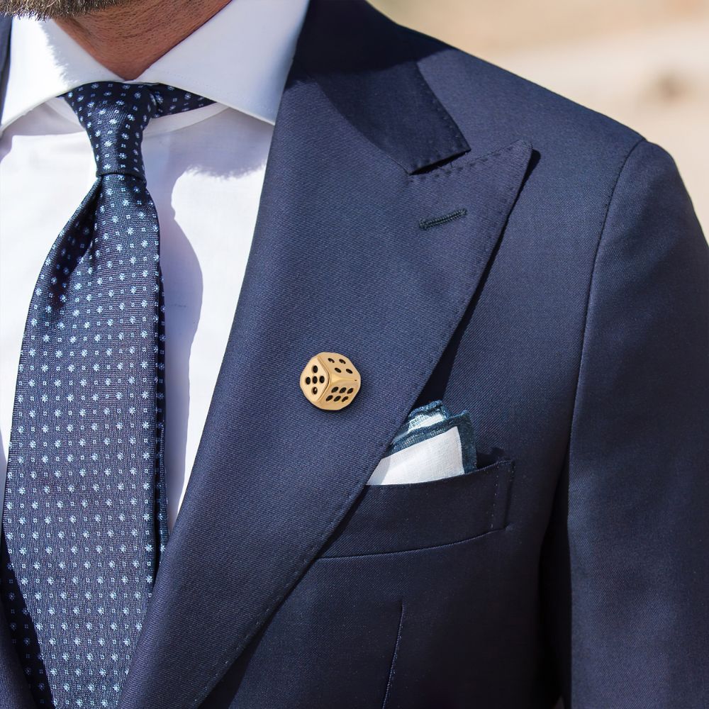Golden Dice Metal Brass Lapel Pin for Men