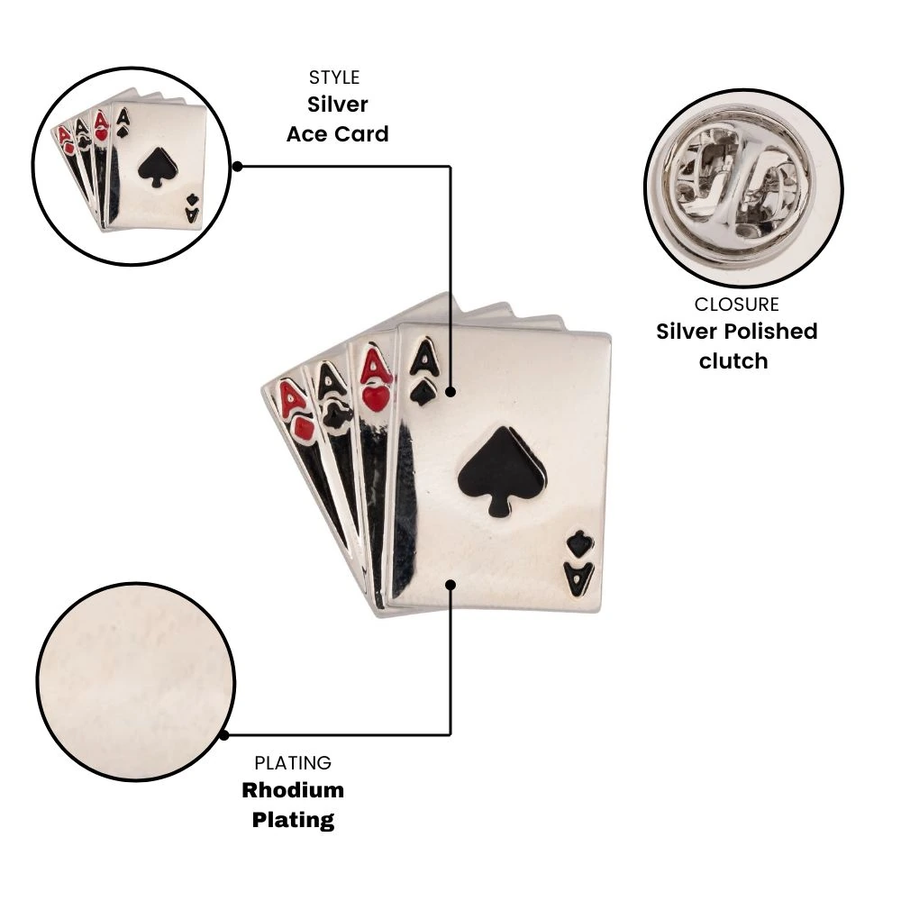 Silver Ace Card Metal Lapel Pin Brass Lapel Pin for Men