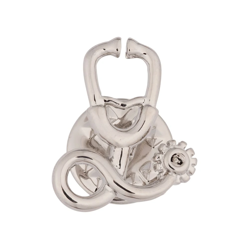 SIlver Stethoscope Metal Brass Lapel Pin for Men
