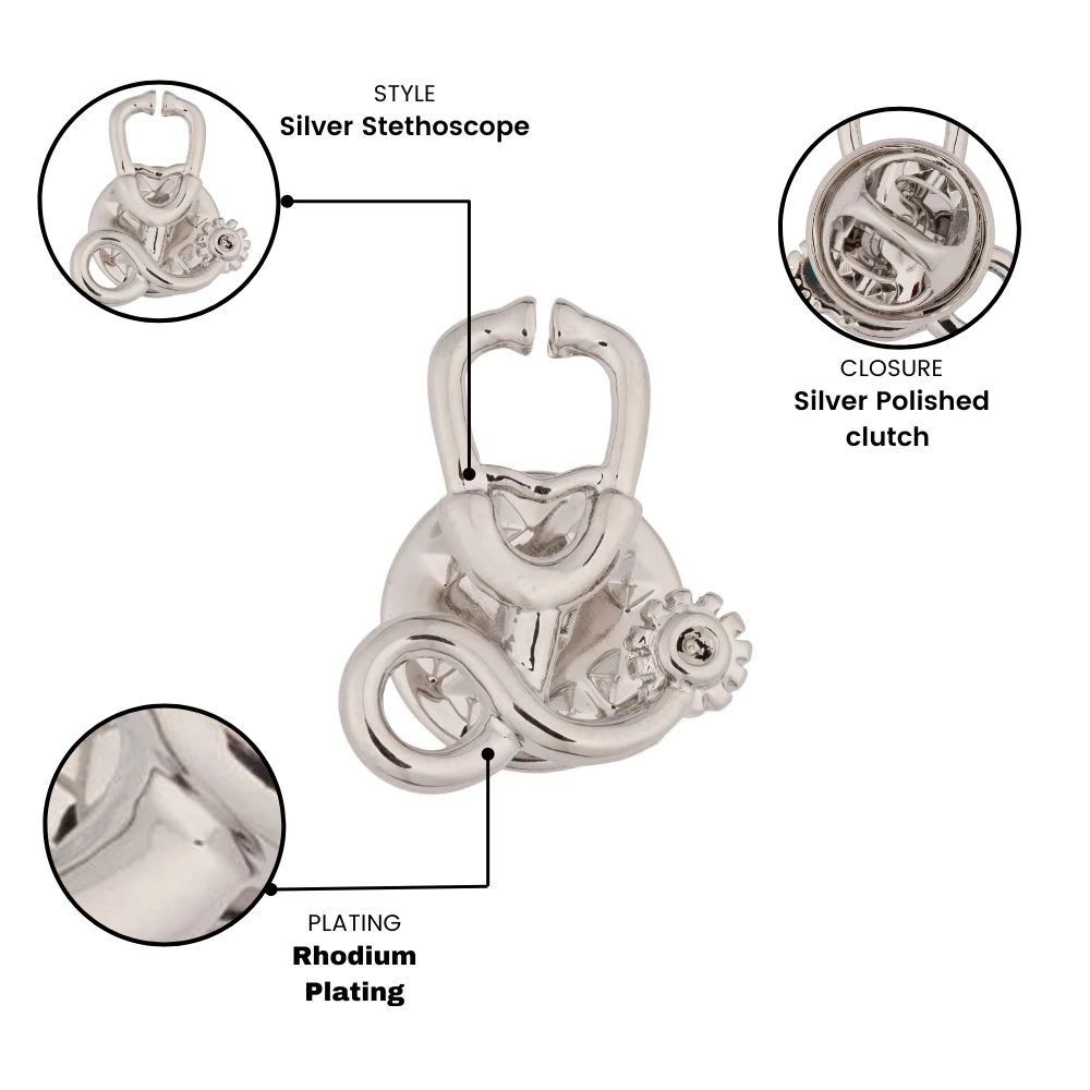 SIlver Stethoscope Metal Brass Lapel Pin for Men