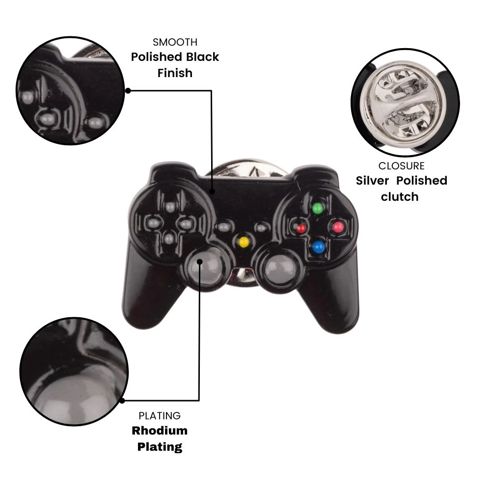 Black Game Controller Metal Brass Lapel Pin for Men